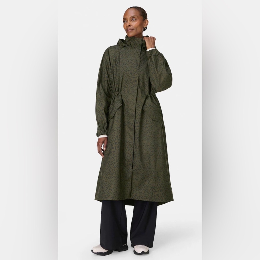 New Sweaty Betty Motion Longline Waterproof Parka Trench Coat Dark Green Small